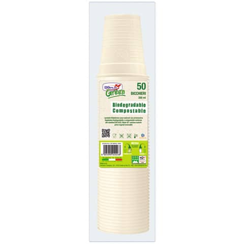 Bicchieri biodegradabili e compostabili Dopla Green avorio 200 ml – conf. 50 pz – 48026