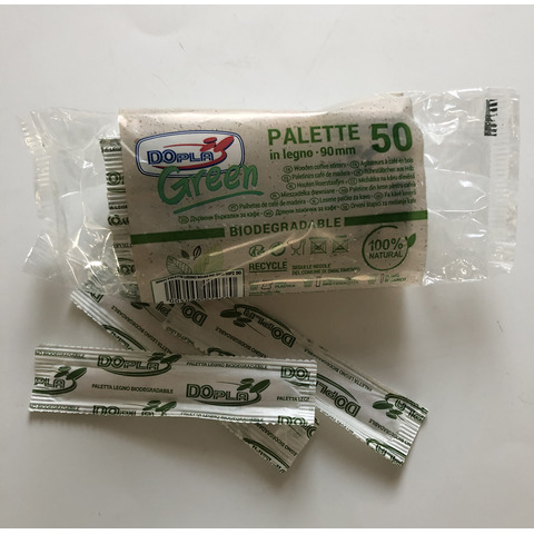 Palette da caffè Dopla Green in legno avana 90 mm – imbustate singolarmente – conf. 50 pz – 5047