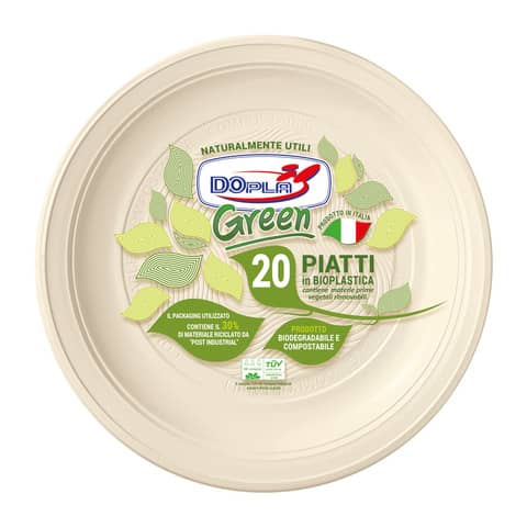 Piatti frutta biodegradabili e compostabili Dopla Green avorio Ø 170 mm – conf. 20 pz – 45027