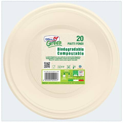 Piatti fondi biodegradabili e compostabili Dopla Green avorio Ø 205 mm – conf. 20 pz – 11797