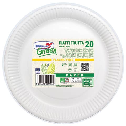 Piatti frutta carta fibra vergine Dopla Green – Ø 180 mm bianco – conf. 20 pz – 11803