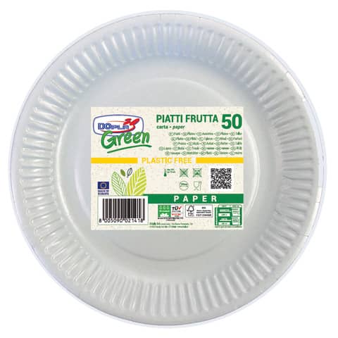 Piatti frutta carta fibra vergine Dopla Green – Ø 180 mm bianco – conf. 50 pz – 11800