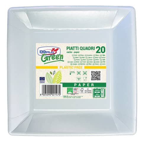 Piatti quadrati Dopla Green carta fibra vergine – 185×185 mm bianco – conf. 20 pz  – 11805