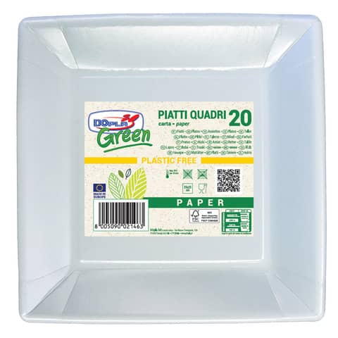 Piatti quadrati Dopla Green carta fibra vergine – 250×250 mm bianco – conf. 20 pz – 11804