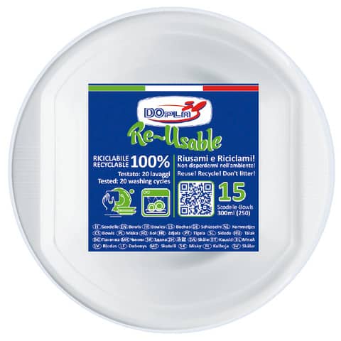 Scodelle in PS Dopla Reusable 300 ml bianco – conf. 15 pz – 8141