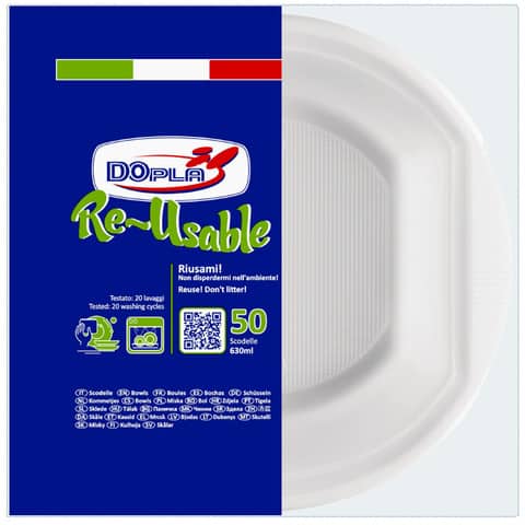Scodelle in PS Dopla Reusable 630 ml bianco – conf. 50 pz – 8157