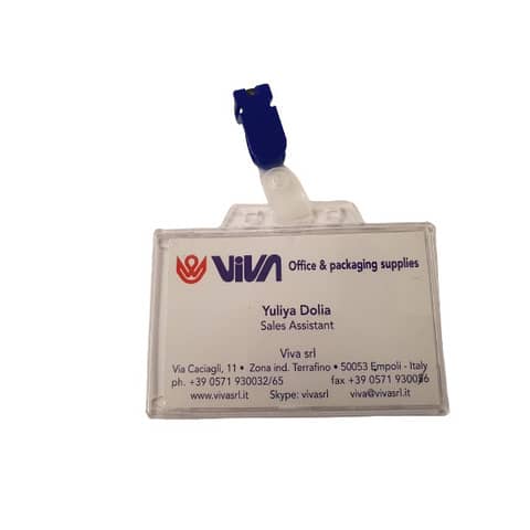 Portanome Viva rigido con clip in metallo 88×53 mm pvc trasparente – conf. 50 pz – 138+150PL