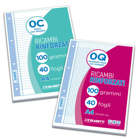 Ricambi rinforzati per quaderni ad anelli Blasetti – A4 – 100 g/m² – 40 ff – Q – 5446