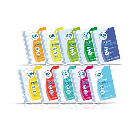 Ricambi rinforzati per quaderni ad anelli Blasetti – A4 – 100 g/m² – 40 ff – 10F – 8064