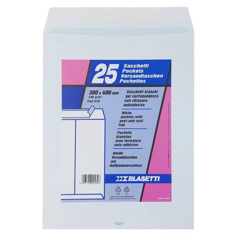 Busta a sacco Blasetti Self bianco – 100 g/m² – in conf. 25 buste – 300×400 mm 539