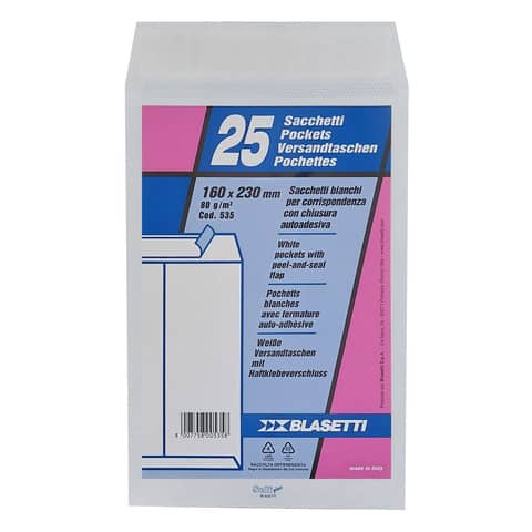 Busta a sacco Blasetti Self bianco – 80 g/m² – in conf. 25 buste – 160×230 mm 535