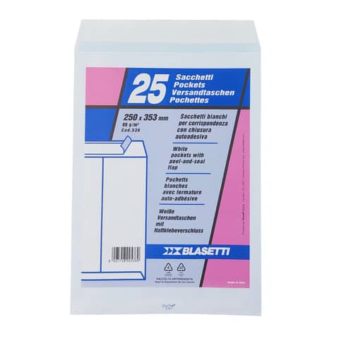 Busta a sacco Blasetti Self bianco – 80 g/m² – in conf. 25 buste – 250×353 mm 538