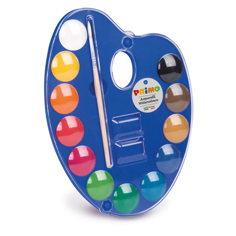 Acquerelli Primo Ø 25 mm in conf. da 12 colori assortiti + tavolozza – 101A12TO
