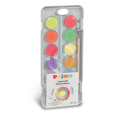 Acquerelli speciali Primo Ø 30 mm in conf. da 12 colori fluo e metallizzati assortiti – 115A12FM
