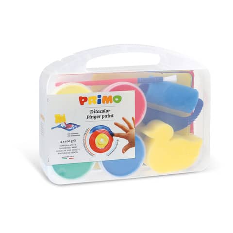 Tempera a dita Primo 100 g – valigetta 4 colori primari in vasetti in PP + accessori – 823VTDP