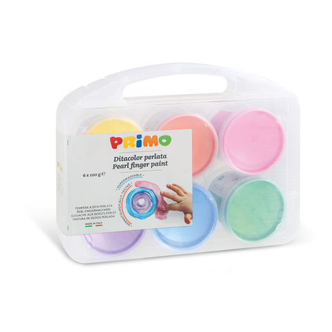 Tempera a dita Primo 100 g – valigetta 6 colori perlati assortiti in vasetti in polipropilene – 229TPD100SP