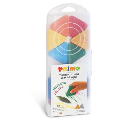 Triangoli di cera Primo 5 mm colori assortiti – conf. 6 pezzi – scatola in PP – 073TRI12AP