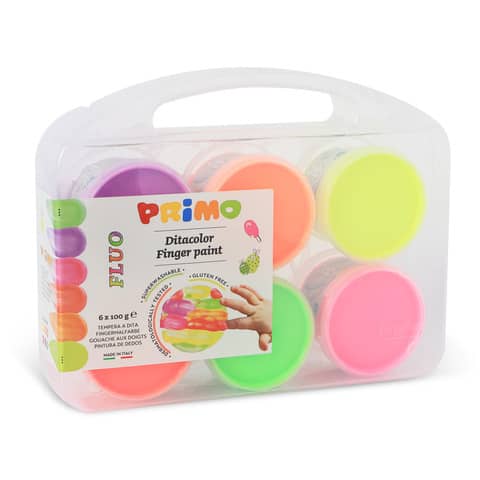 Tempera colori a dita Primo 100 ml valigetta 6 colori assortiti fluo – 2214TD6FLUO