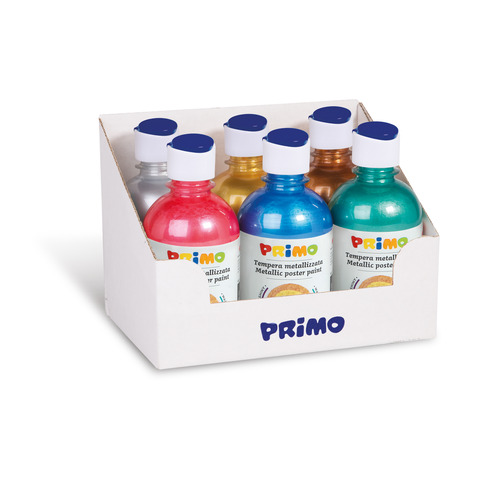 Tempera pronta metallizzata Primo con tappo misuratore 300 ml conf. da 6 colori assortiti – 233TM6ASS