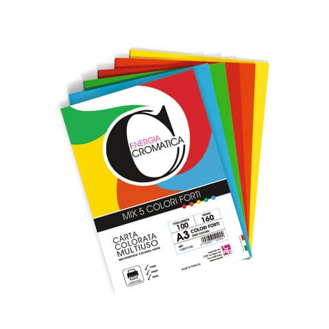 Carta colorata Deco Cromatica colori forti formato A3 100 ff – 5 colori assortiti 160 gr – 12307/100