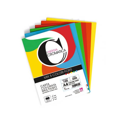 Carta colorata Deco Cromatica colori forti formato A4 – 5 colori assortiti in 100 ff – 200 gr – 12310/100