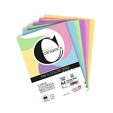 Carta colorata Deco Cromatica colori tenui formato A4 – 5 colori assortiti in 100 ff – 160 gr – 12304/100