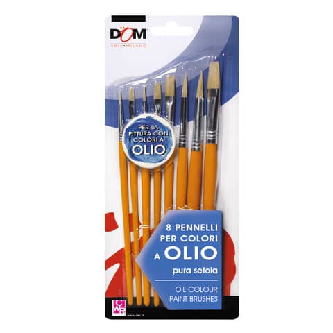 Pennelli DOM in conf. da 8 pezzi – punte e misure assortite – per colori a olio – 11650