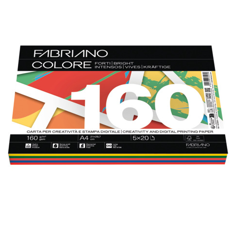 Carta Fabriano Colore Mix 5 colori forti 100 ff – formato A4 – 160 g – 19100813