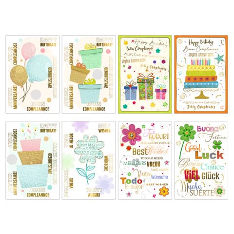 Biglietti augurali Biembi Compleanno 12×18 cm conf. 8 pezzi assortiti – multilingua – BXBDKTC08
