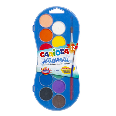 Astuccio acquerelli in pastiglia Carioca Ø 30 mm conf. da 12 colori assortiti – 42404