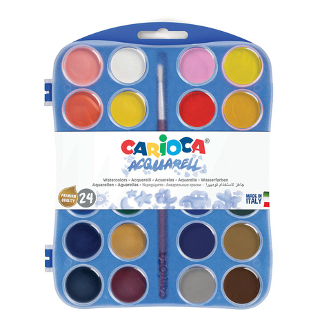 Astuccio acquerelli in pastiglia Carioca Ø 30 mm conf. da 24 colori assortiti – 42405