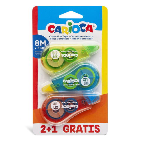 Correttore a nastro monouso Carioca 5 mm x 8 m – blister da 3 pezzi – 42089