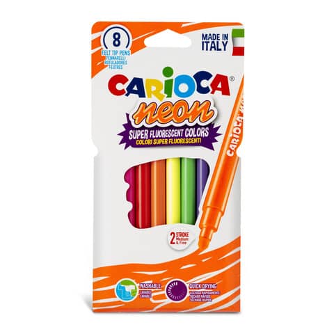 Pennarelli lavabili punta tonda Carioca colori assortiti neon – conf. da 8 pezzi – 42785