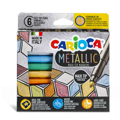 Pennarelli Carioca Metallic punta maxi Ø 6 mm – conf. da 6 colori assortiti – 43161