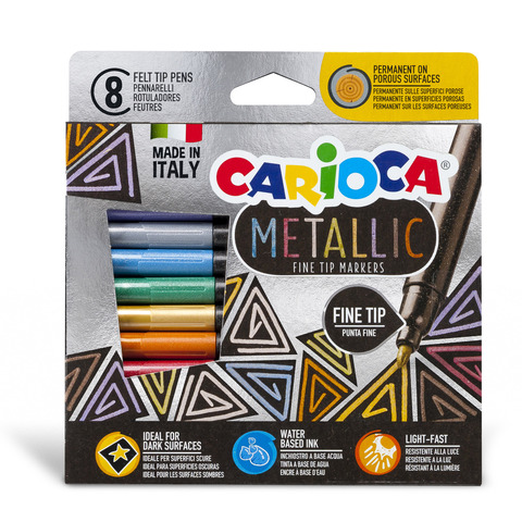 Pennarelli Carioca Metallic a punta fine – conf. da 8 colori assortiti – 43162