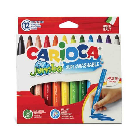 Pennarelli superlavabili Carioca Jumbo – conf. da 12 colori assortiti – 40569