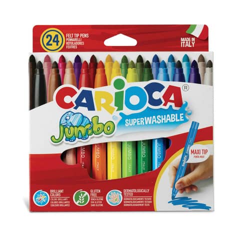 Pennarelli superlavabili Carioca Jumbo – conf. da 24 colori assortiti – 40570