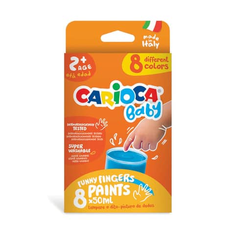 Tempera a dita superlavabile Carioca 50 ml – conf. da 8 colori assortiti – 43174