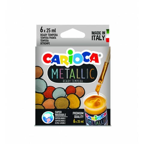 Tempera pronta superlavabile Carioca 25 ml – conf. da 6 colori assortiti metallic – 40426