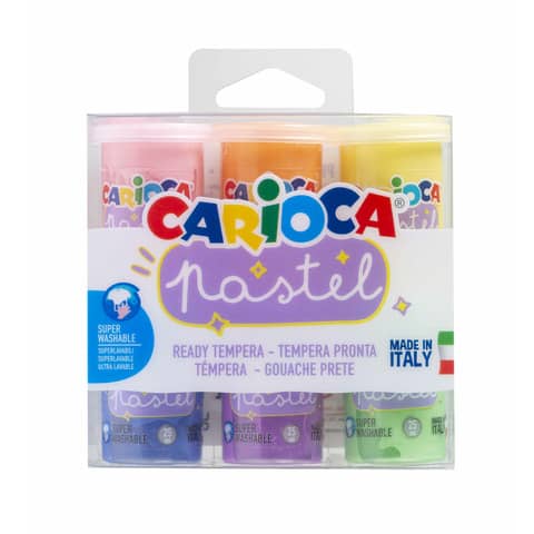 Tempera pronta superlavabile Carioca 25 ml – conf. da 6 colori assortiti pastel 43185