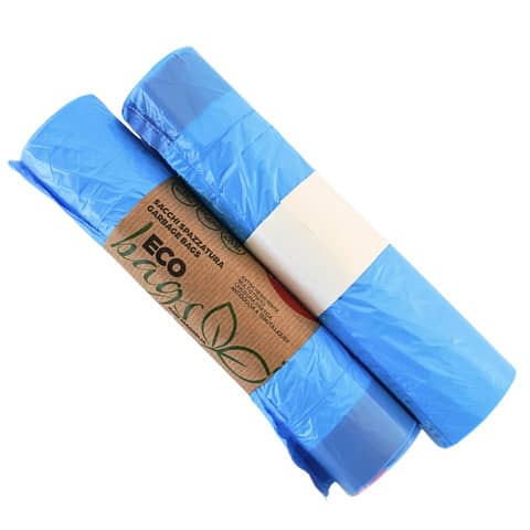 Sacchi immondizia per rifiuti inorganici Erisack 30 L 50×60 cm – 12 µm azzurro – rotolo da 15 pezzi – SP122