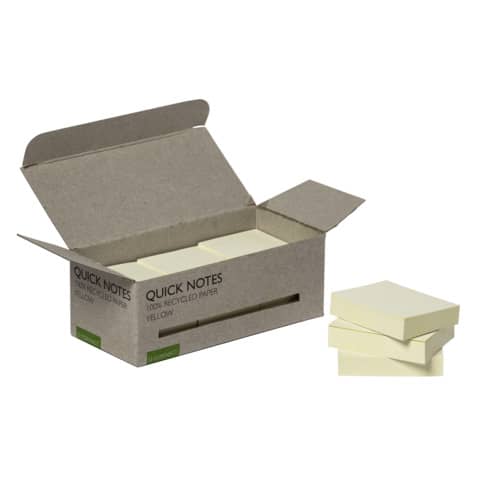 Foglietti riposizionabili riciclati Q-Connect gialli conf. 12 blocchetti da 100 fogli 38×51 mm – giallo – KF17323