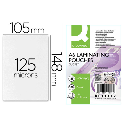 Pouches per plastificatrici Q-Connect 111×154 mm lucide A6 conf. 100 pz 125 micron – KF11117