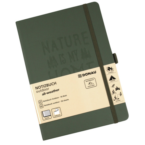 Taccuino con copertina impermeabile Donau Outdoor A5 – 56 ff 120 g/m² quadretti – verde oliva – 330370011