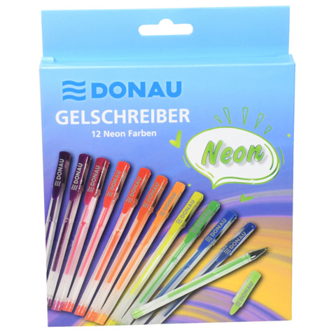 Penne gel Donau punta M – colori neon assortiti – conf. 12 pz – 322262