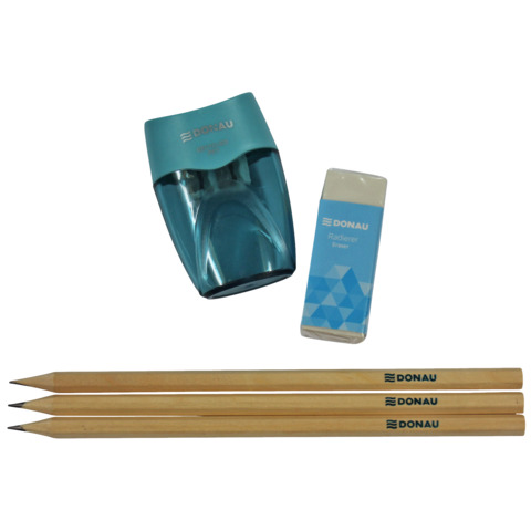 Set scrittura Donau ÖKO blu temperamatite + gomma + matita – conf. 5 pz – 330423