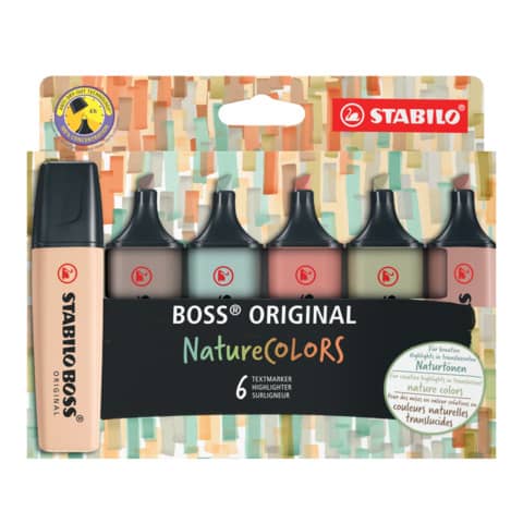 Evidenziatore Stabilo Boss Nature Colors – colori assortiti – conf. da 6 pezzi – 70/6-2-2