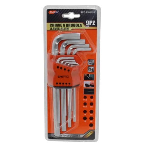 Kit di chiavi a brugola assortite Emi – puntale esagonale – conf. da 9 pezzi – 8100151