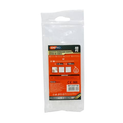 Fascette fermacavo in nylon Emi – 150×3,6 mm – colore bianco – conf. 40 pezzi – 8107758