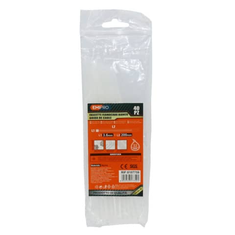 Fascette fermacavo in nylon Emi – 200×3,6 mm – colore bianco – conf. 40 pezzi – 8107759